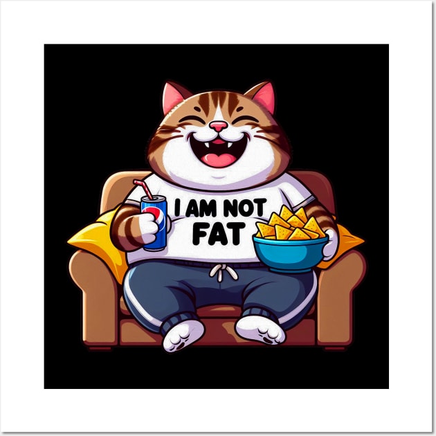 I Am Not Fat meme Tabby Cat Couch Potato Nachos Soft Drink Wall Art by Plushism